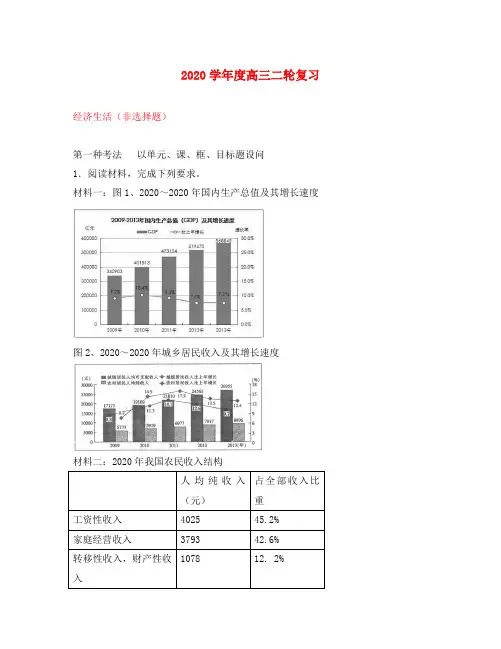四川省宜宾第三中学2020届高考政治 经济生活二轮主观题
