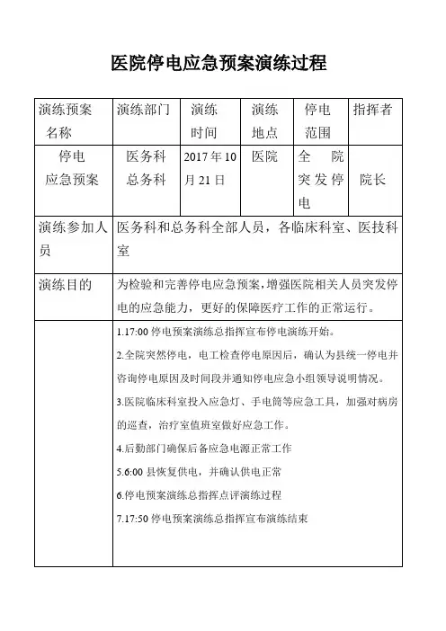医院停水应急预案演练过程