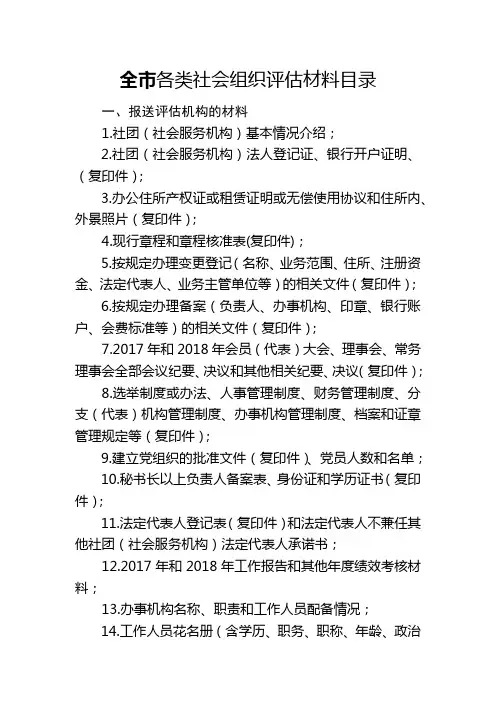 全市各类社会组织评估材料目录【模板】