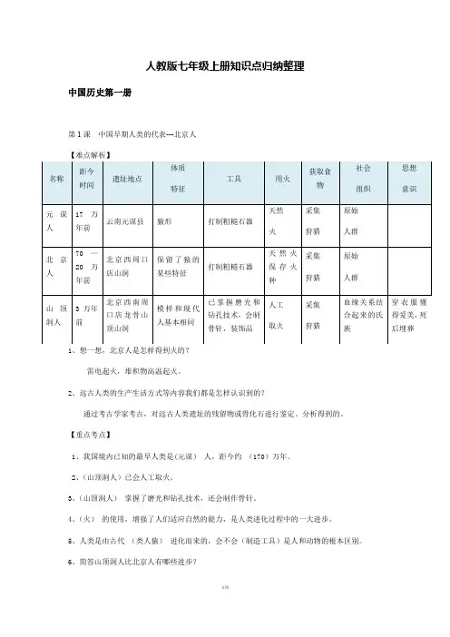 人教版七年级上册历史知识点归纳整理