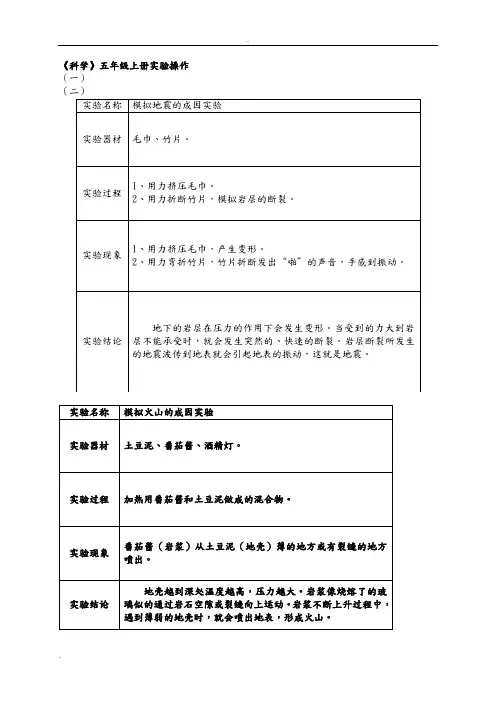 原版青岛版五年级上科学实验操作我的实验