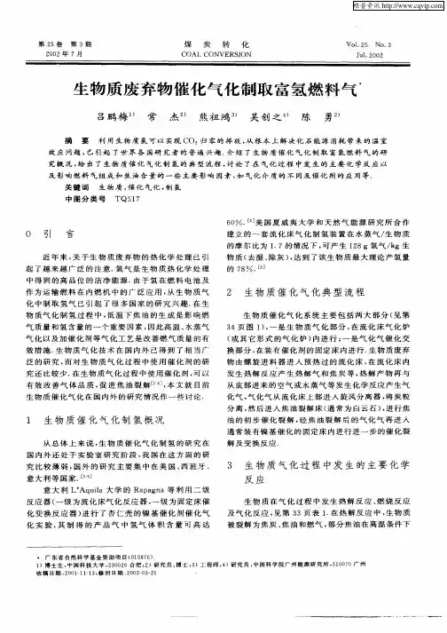 生物质废弃物催化气化制取富氢燃料气