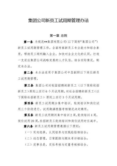 集团公司新员工试用期管理办法