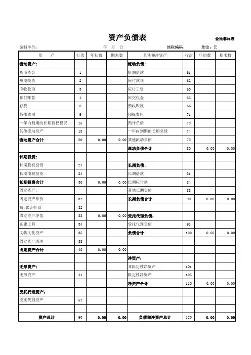 民间非营利组织会计报表格式