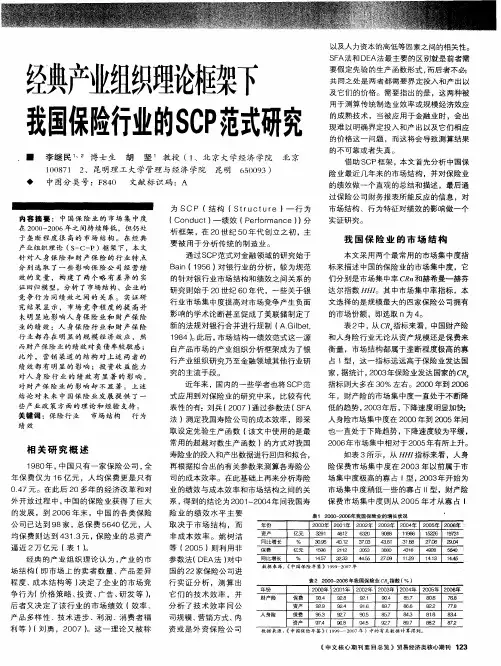 经典产业组织理论框架下我国保险行业的SCP范式研究
