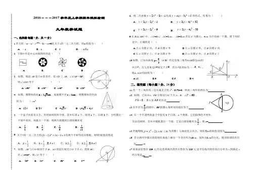 2016-2017学年九年级(上)数学期末模拟检测试卷(含答案)
