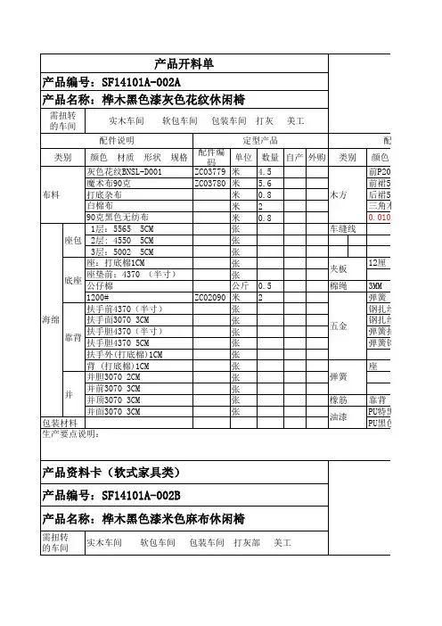 沙发开料单模板