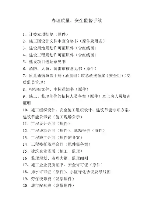 2012办理质量安全监督手续