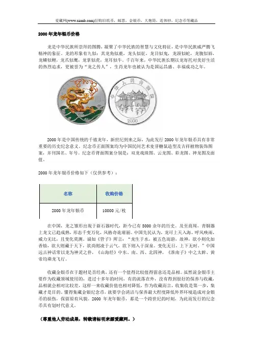 2000年龙年银币价格