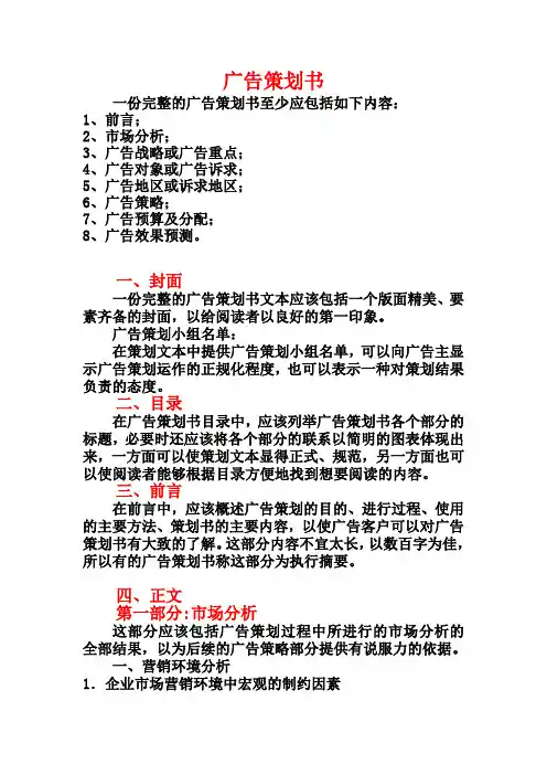 广告策划书模版策划书