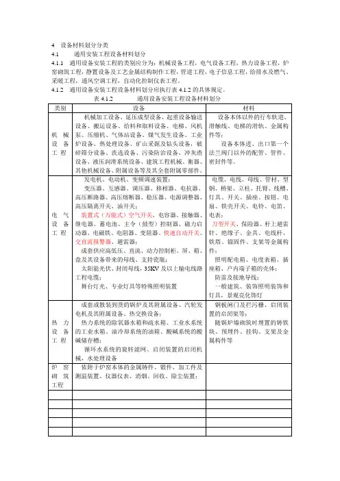 4  设备材料划分分类