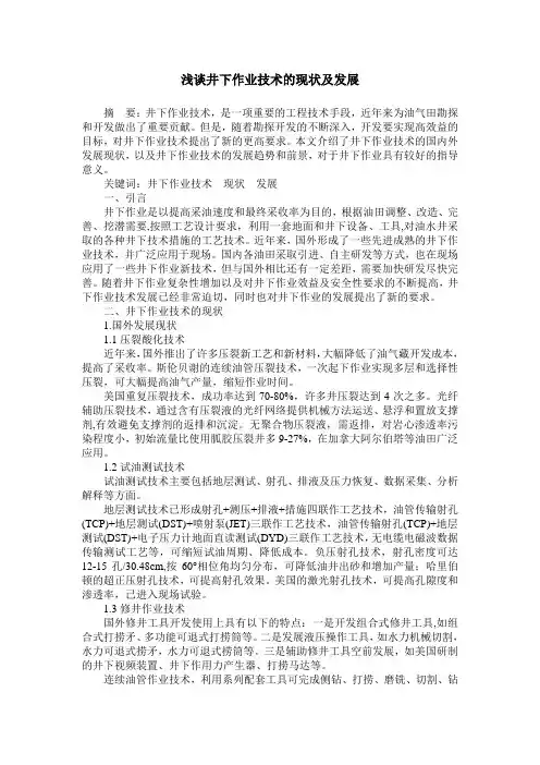 浅谈井下作业技术的现状及发展
