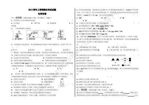 2013年初三化学上学期期末模拟试题及答案