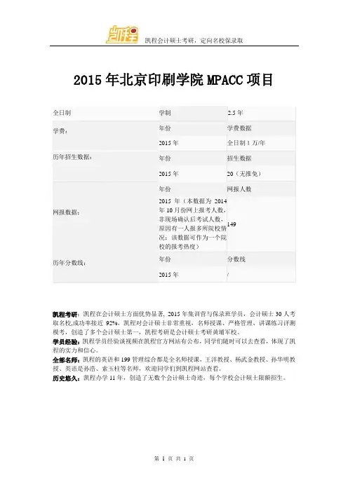 2015年北京印刷学院MPACC分数线、学费、报录比、考研辅导班
