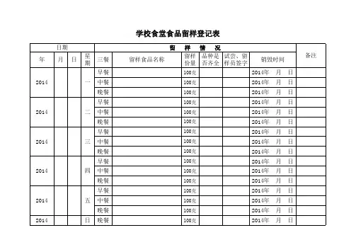 学校食堂食品留样登记表