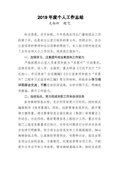 2019年度个人工作总结