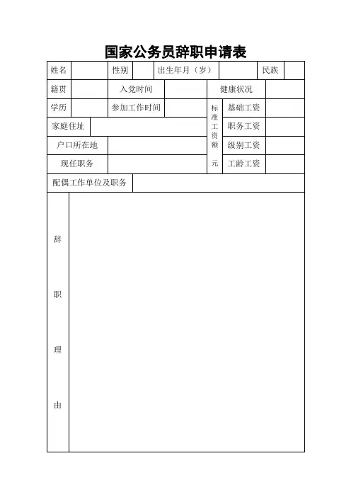 国家公务员辞职申请表