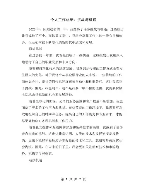 个人工作总结：挑战与机遇