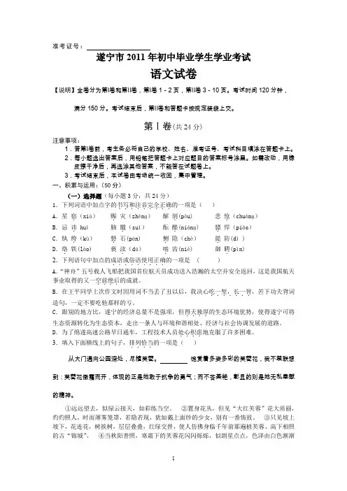 2011年中考语文试题与答案