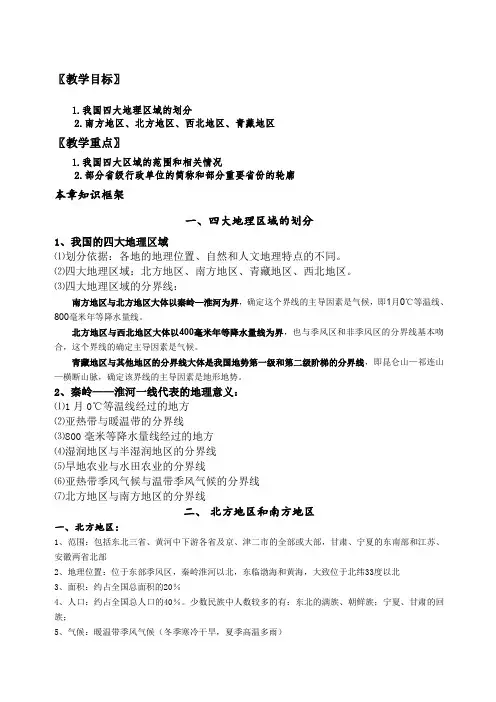 我国四大地理区域知识点