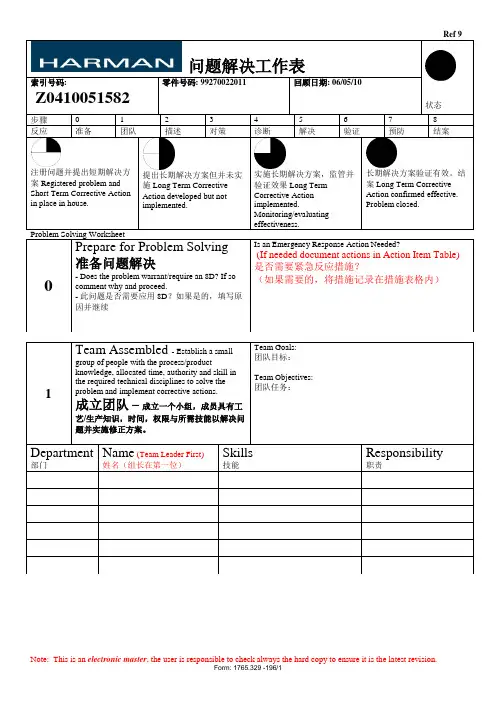8D  problem solving worksheet(问题解决工作表)