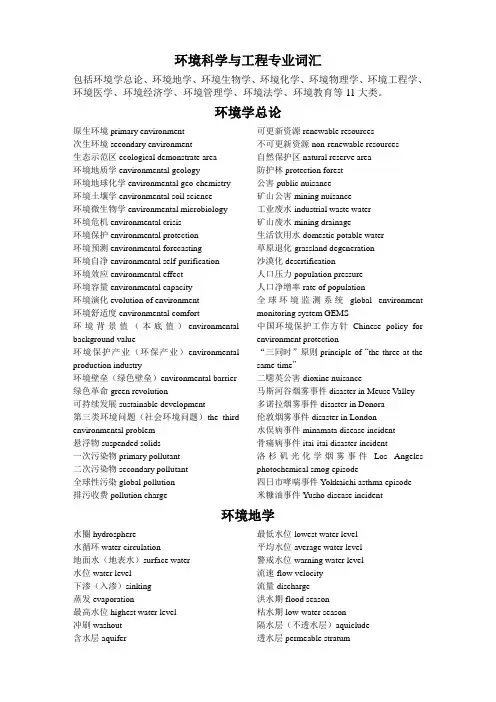 环境科学与工程专业词汇