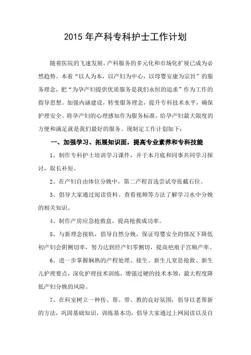 产房专科护士工作计划