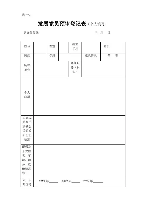发展党员预审样表(全套通用版)