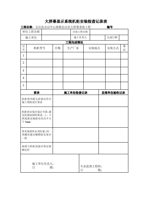 大屏机柜检查表