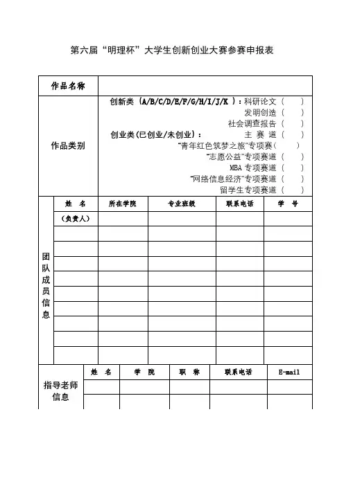 第六届“明理杯”大学生创新创业大赛参赛申报表【模板】
