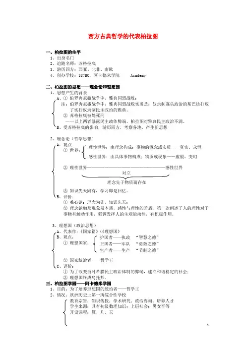 高中历史 2.2 西方古典哲学的代表柏拉图4学案 新人教版选修4
