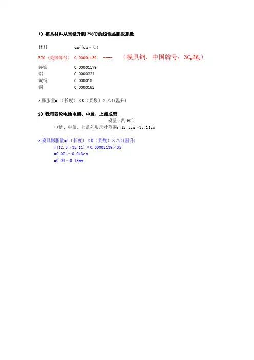 模具材料的线性热膨胀系数