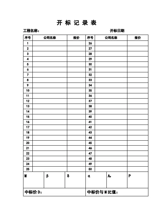 开标记录表