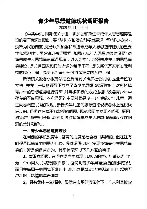 青少年思想道德现状调研报告