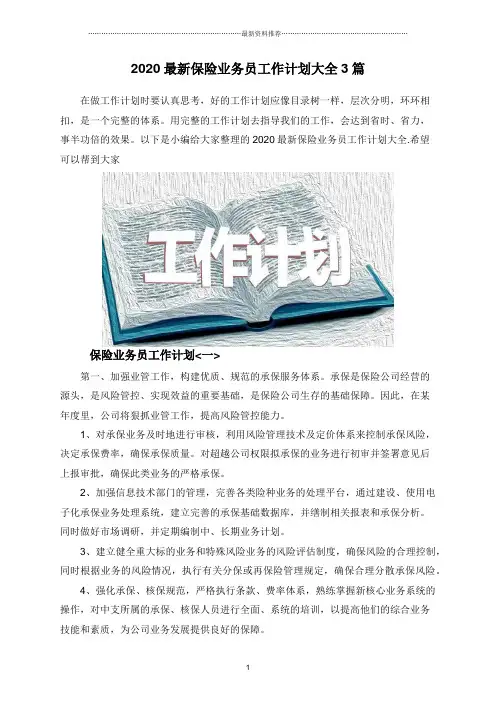 2020最新保险业务员工作计划大全3篇合集
