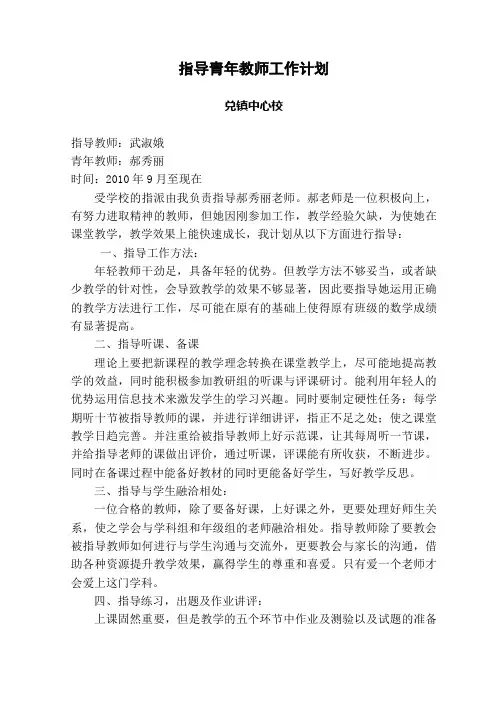 指导青年教师工作计划 2