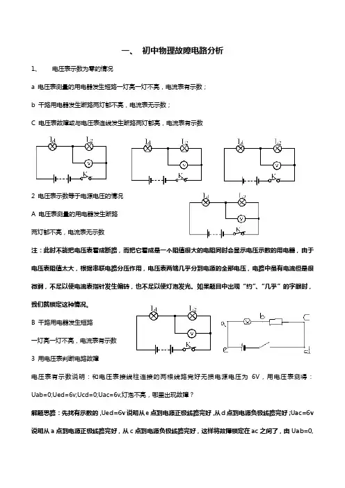 初中物理故障及动态电路分析  学生版