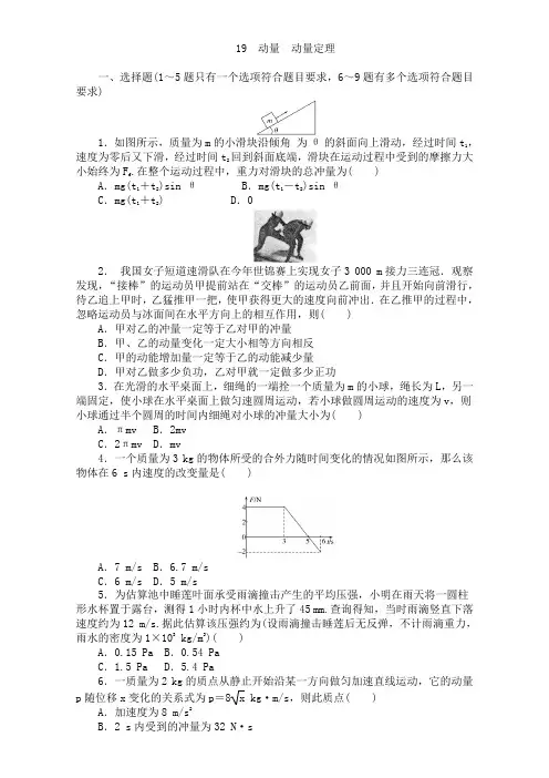 高中物理一轮复习习题：19 动量 动量定理