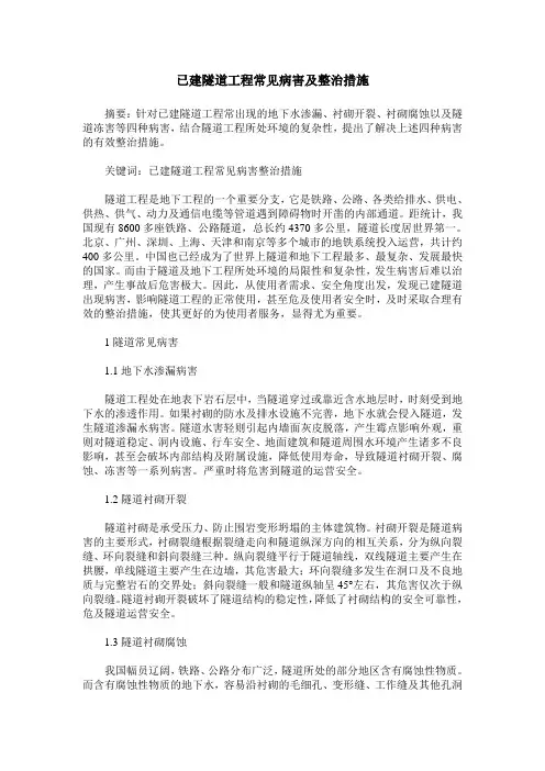 已建隧道工程常见病害及整治措施