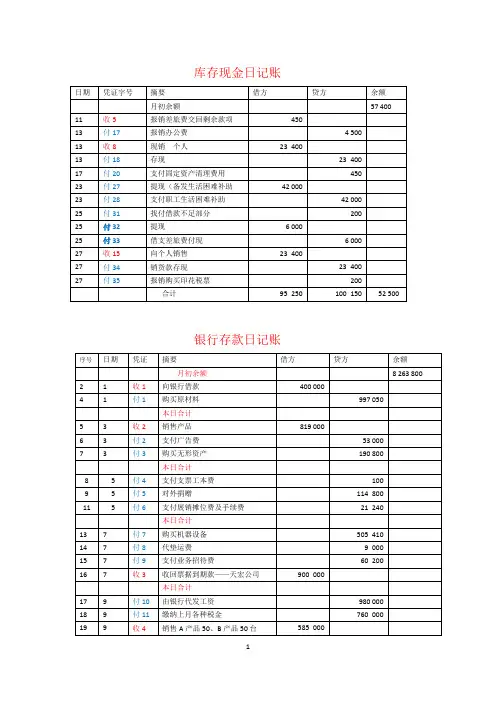 日记账及明细账登记