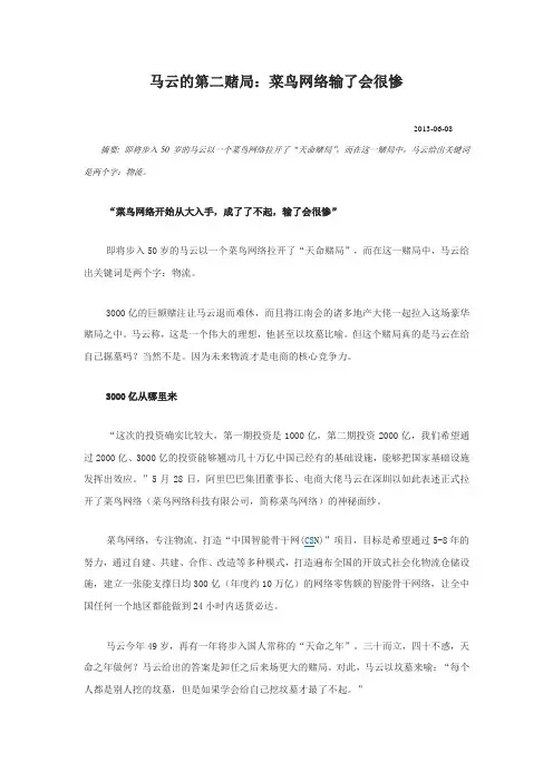 马云的第二赌局：菜鸟网络输了会很惨