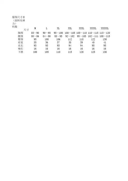 衣服尺寸表