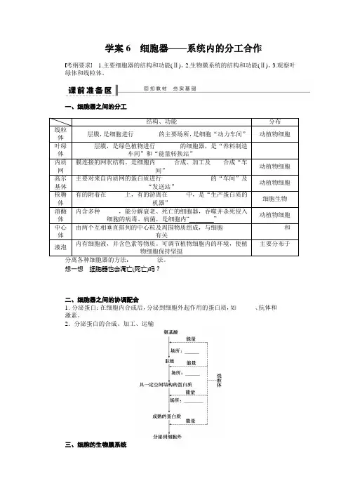 第二单元  学案6 细胞器——系统内的分工合作