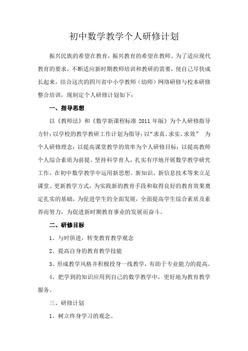 2017年初中数学个人研修计划