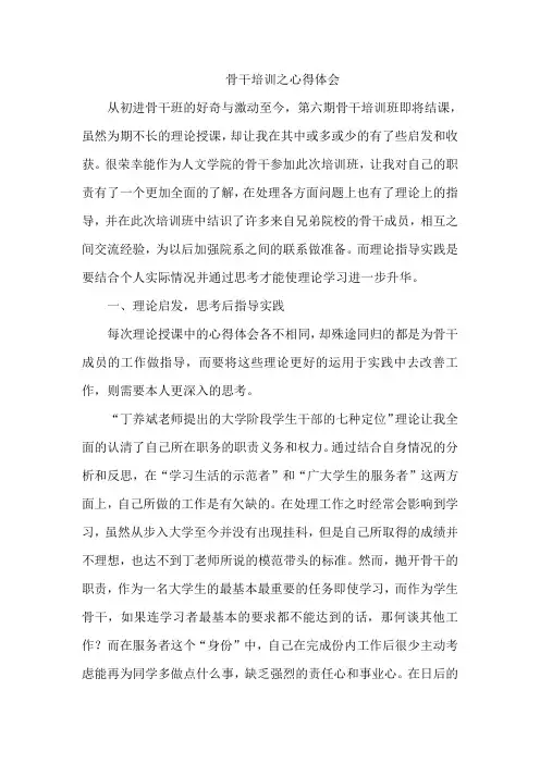 大学生骨干培训心得体会