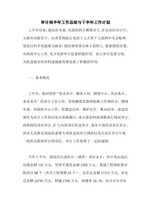 审计局半年工作总结与下半年工作计划