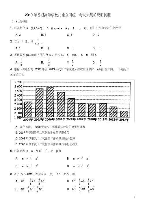 2019高考考纲说明题型示例-理科数学-含简版答案-