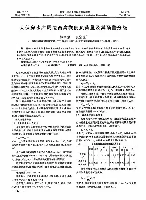 大伙房水库周边畜禽粪便负荷量及其预警分级