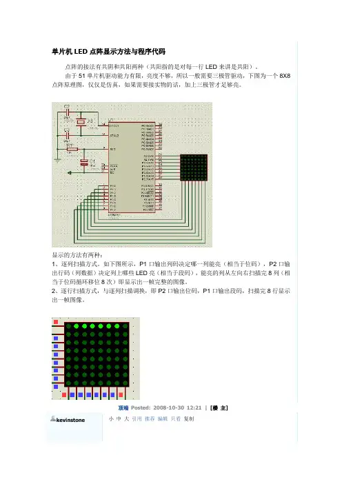 单片机LED点阵显示方法与程序代码 2