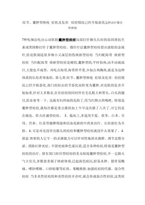 结节、囊肿型痤疮 症状及危害痘痘情况已经开始恶化